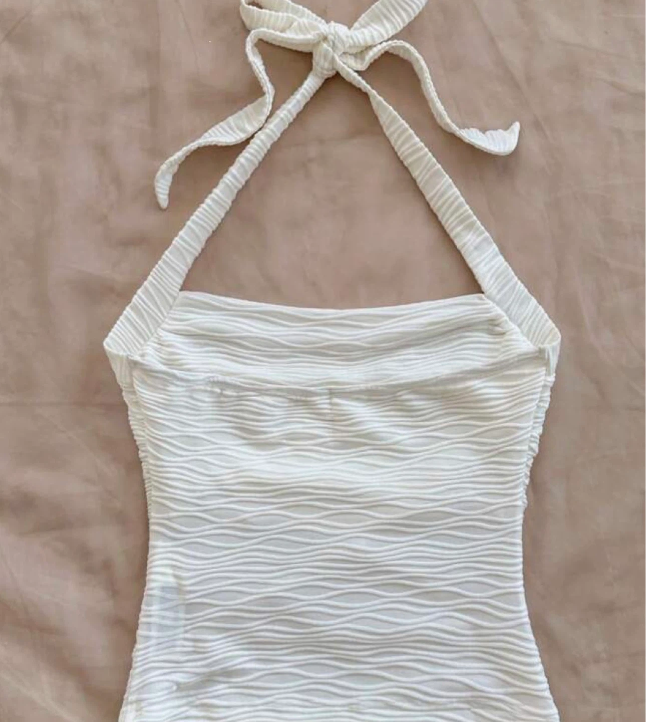 White Textured Halter Top