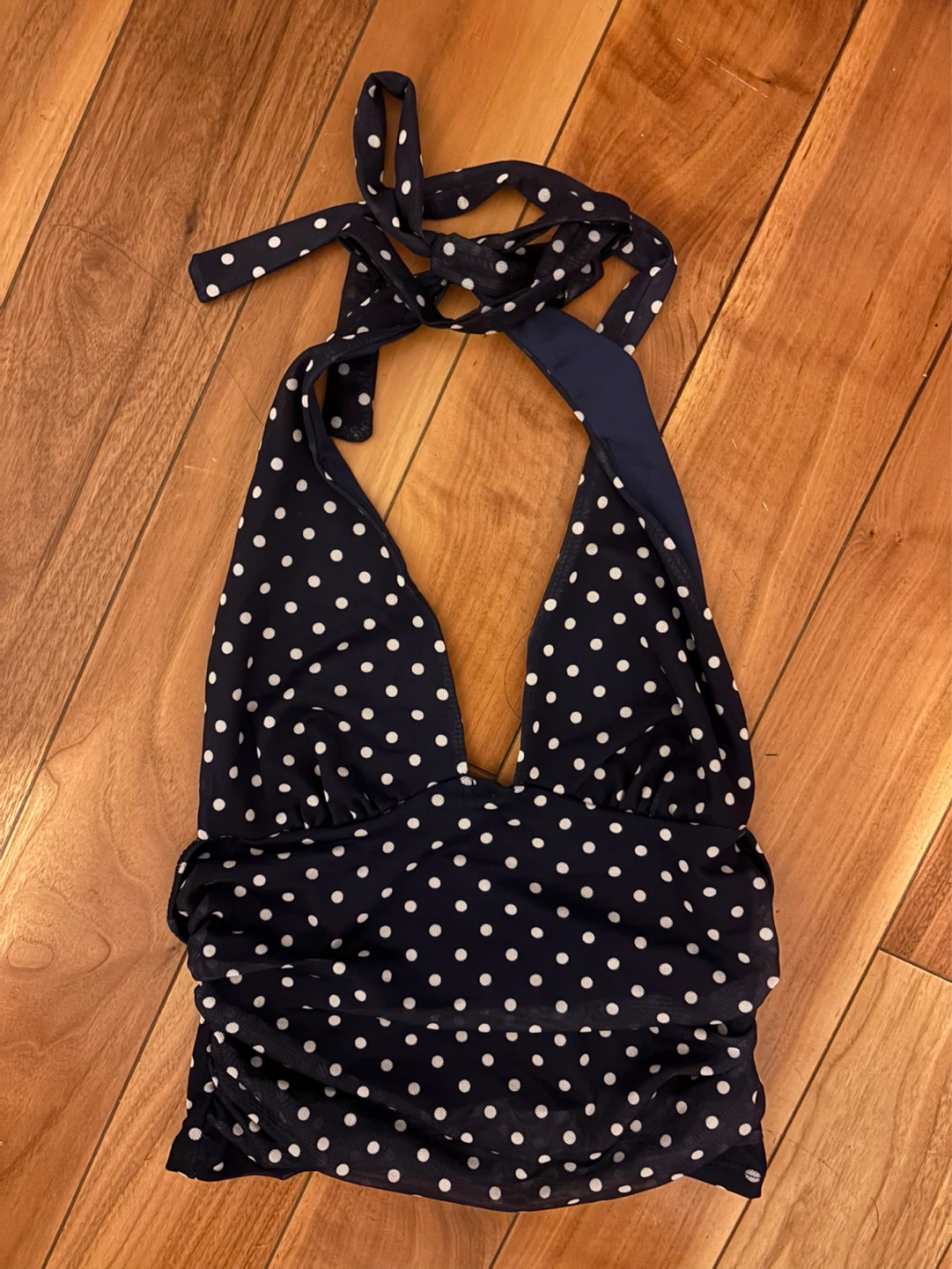 Navy polka dot halter tank top - photo 2
