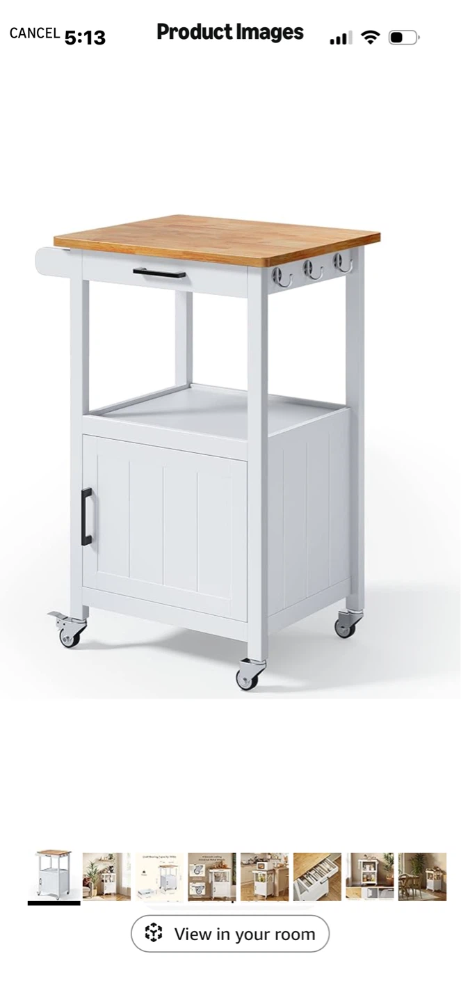 White Kitchen Cart with Wheels