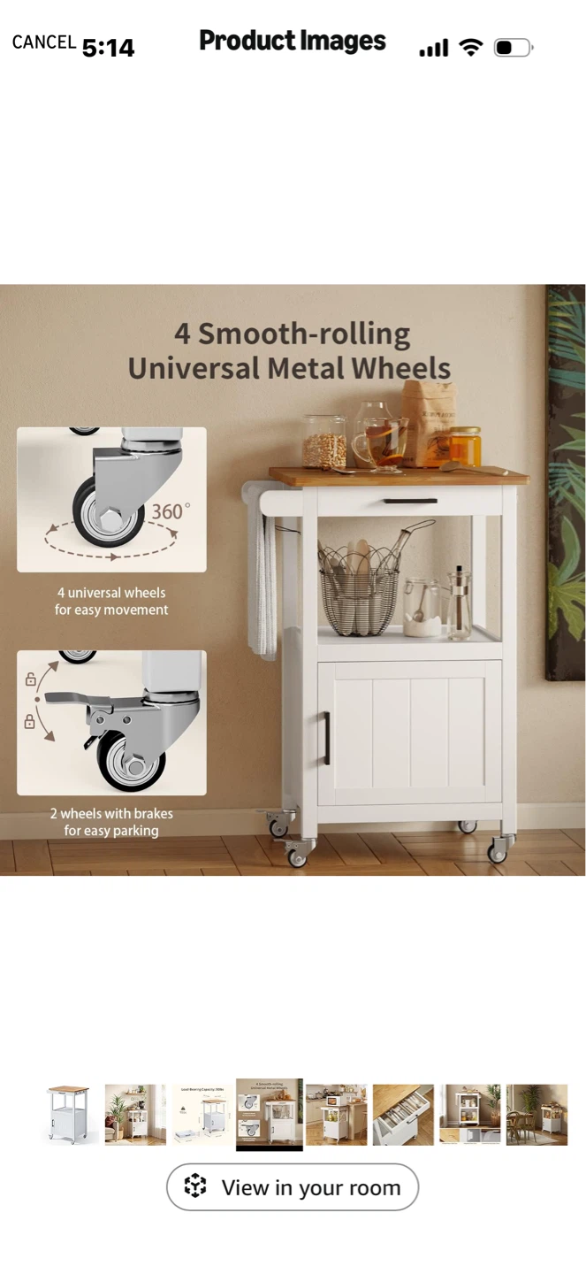 White Kitchen Cart with Wheels - photo 4