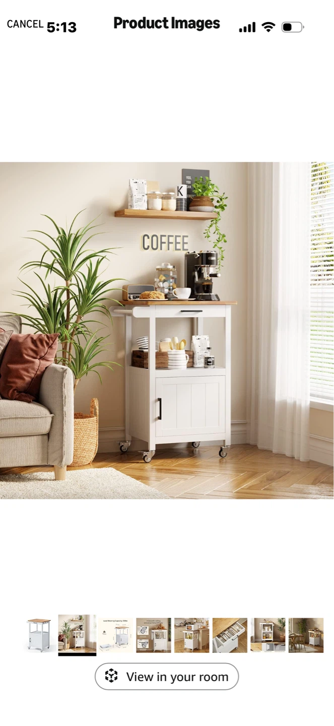 White Kitchen Cart with Wheels - photo 2