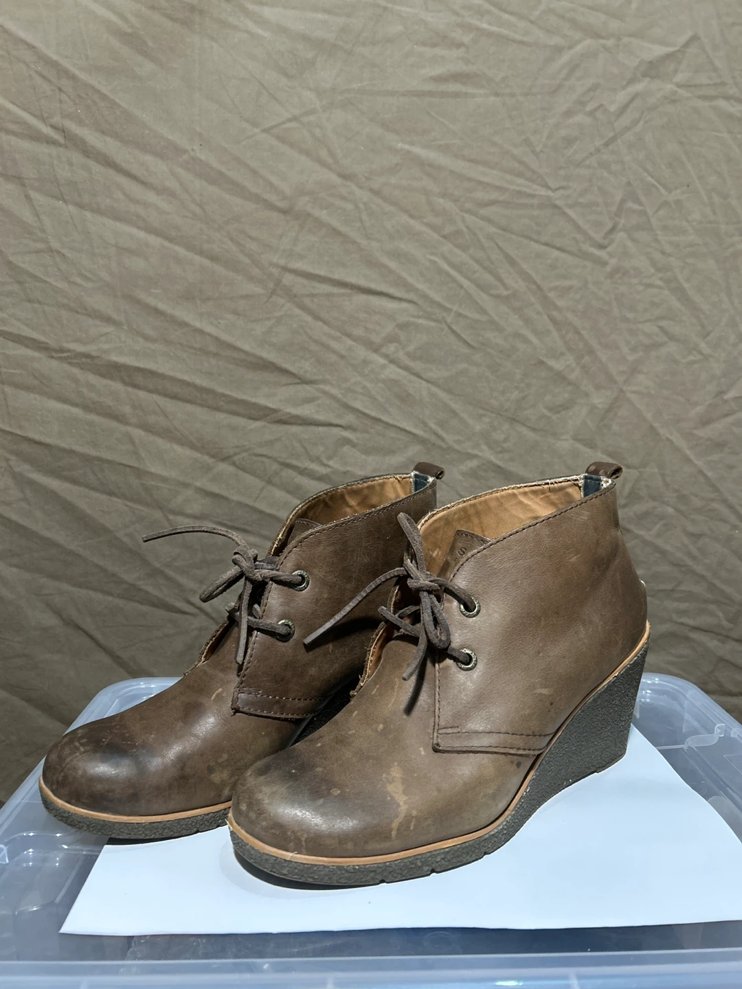 W Sperry Brown Leather Wedge Ankle Booties - 7.5