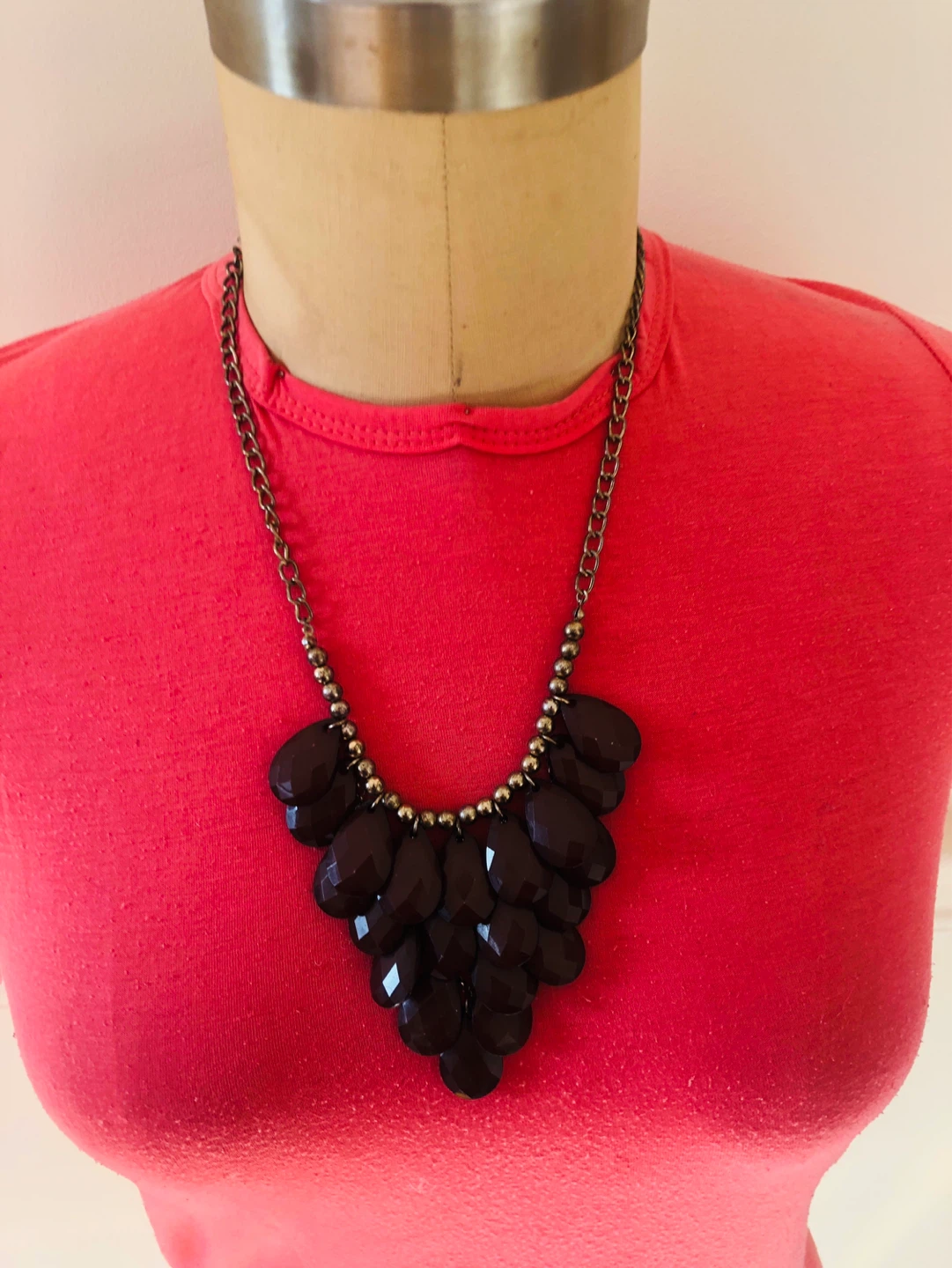 Chunky Dark Brown Teardrop Statement Necklace