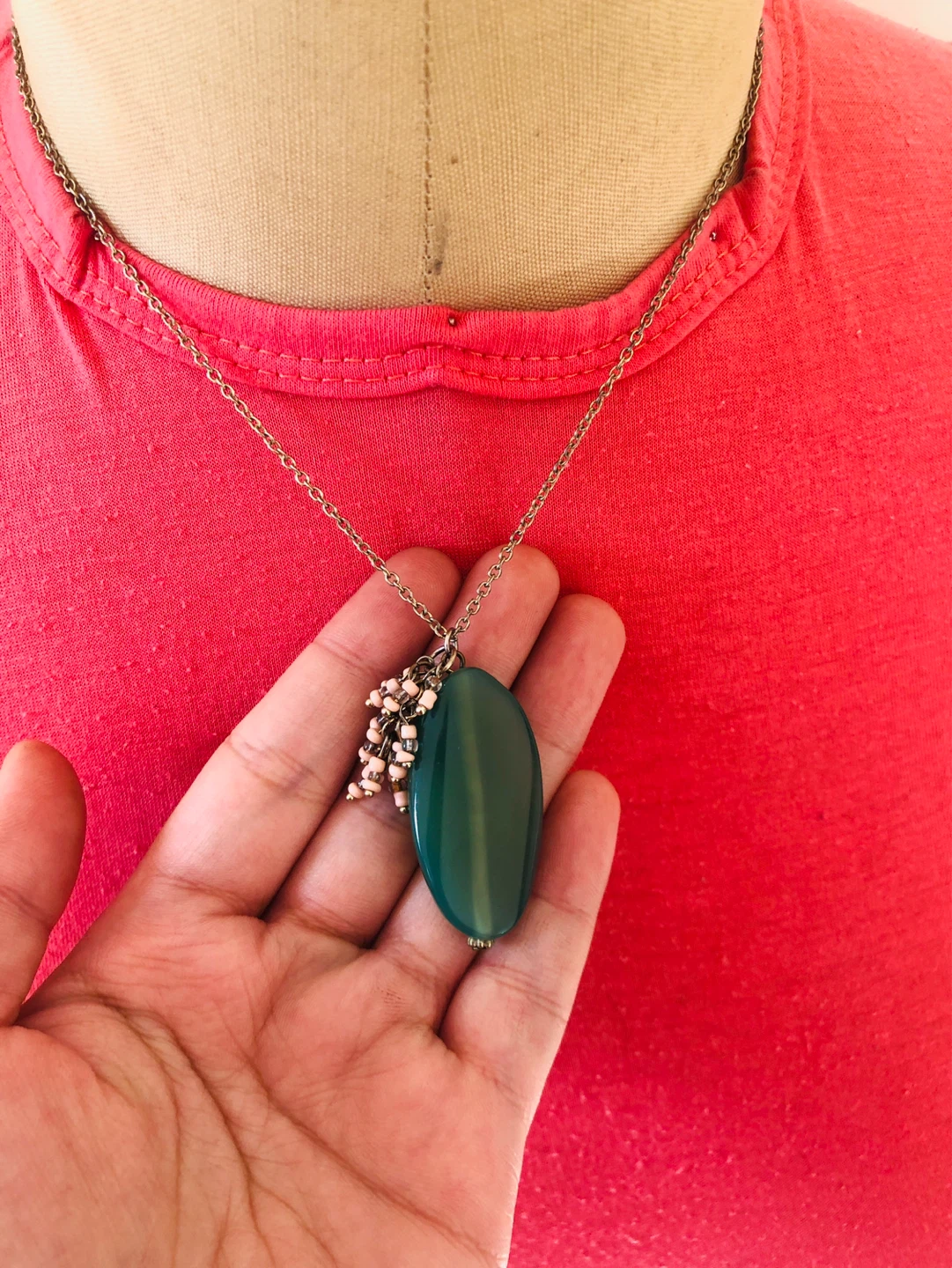 Green Stone Pendant Necklace - photo 2