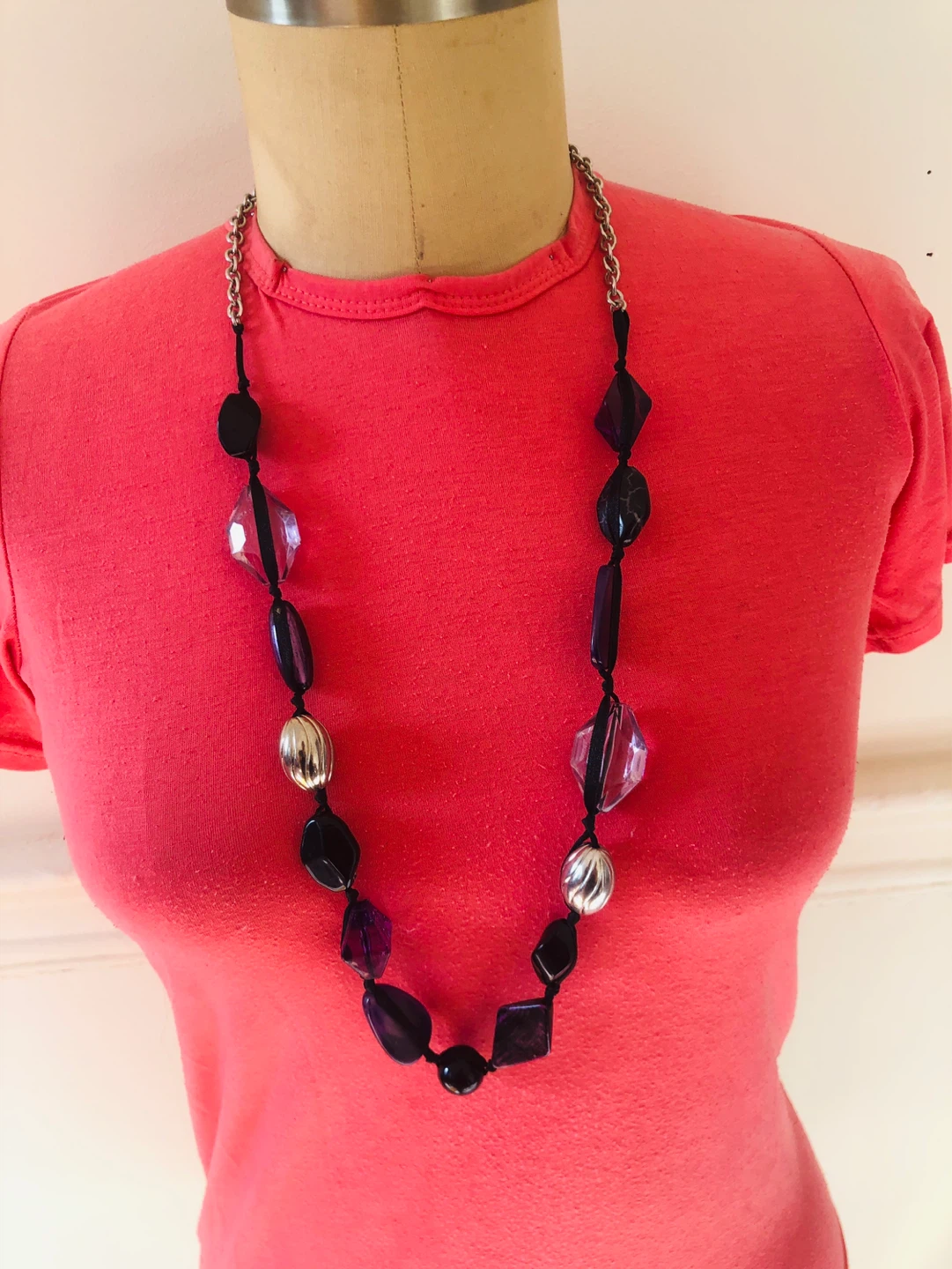 Purple and Black Beaded Statement Necklace