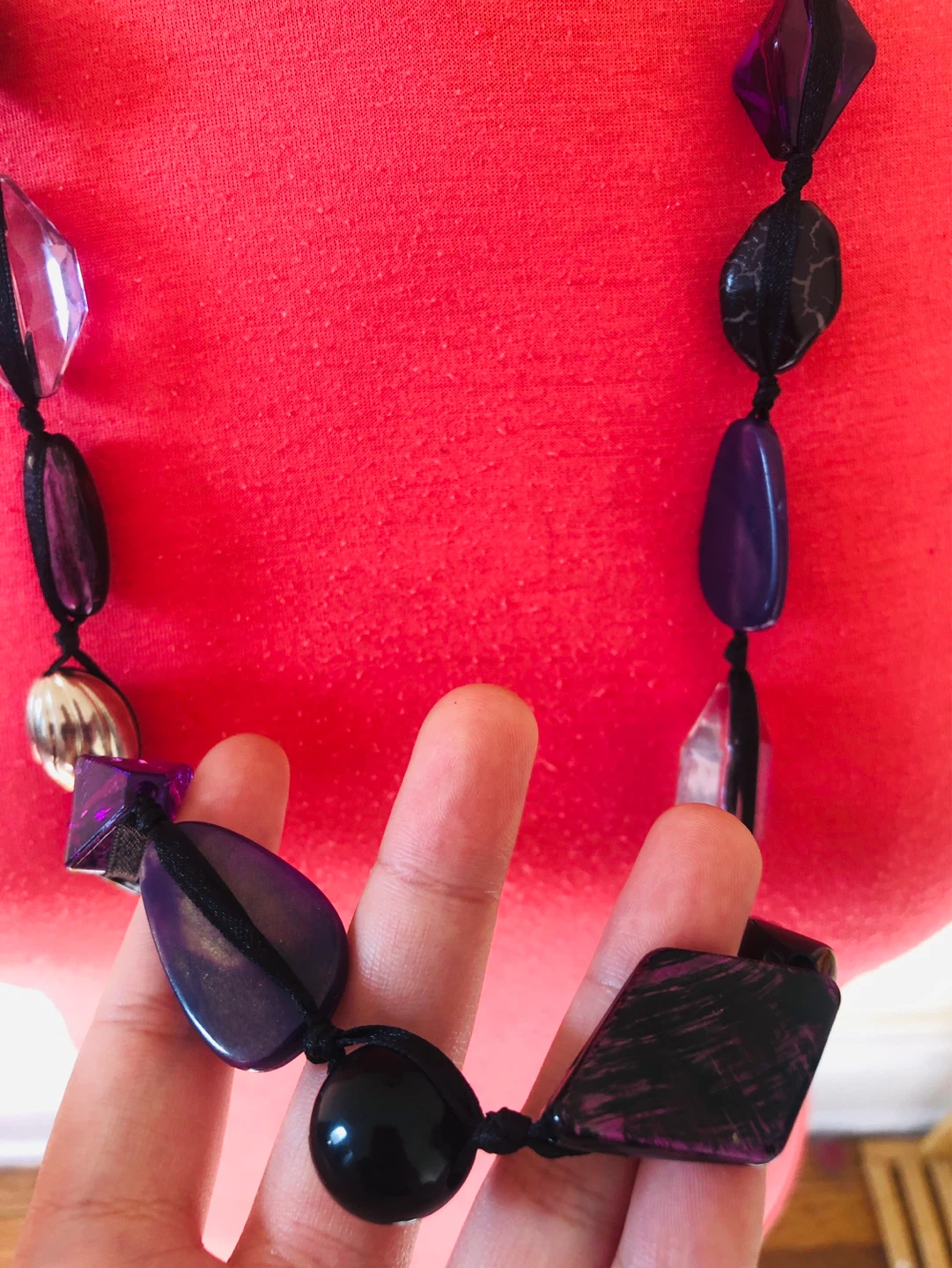 Purple and Black Beaded Statement Necklace - photo 2