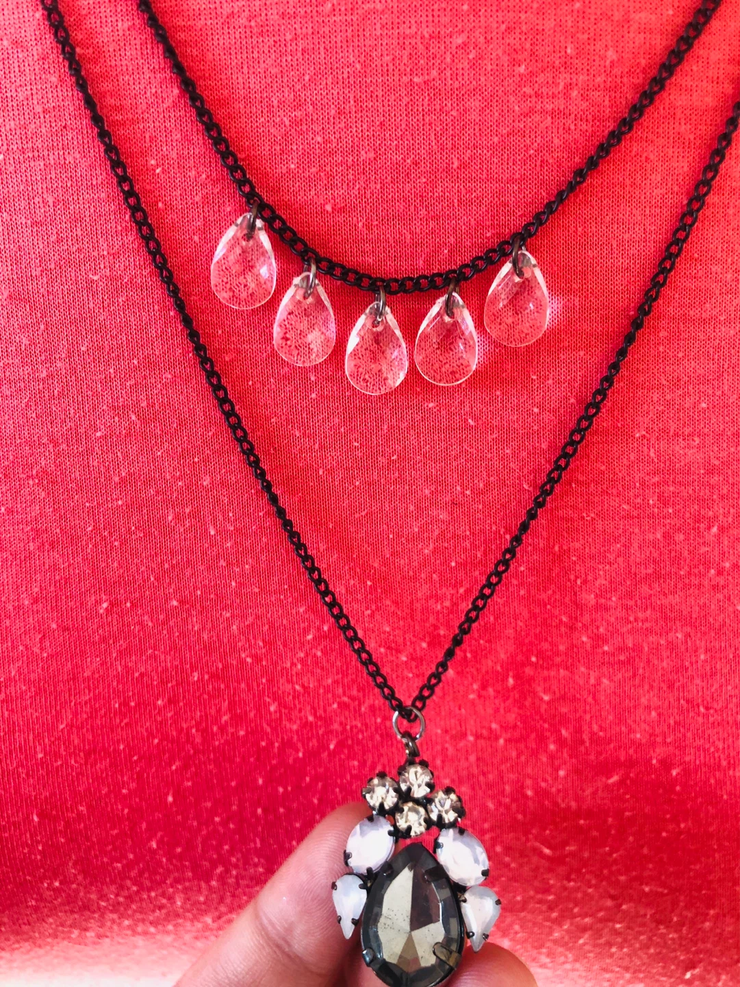 Layered Pendant Necklace with Clear Drop Charms - photo 2