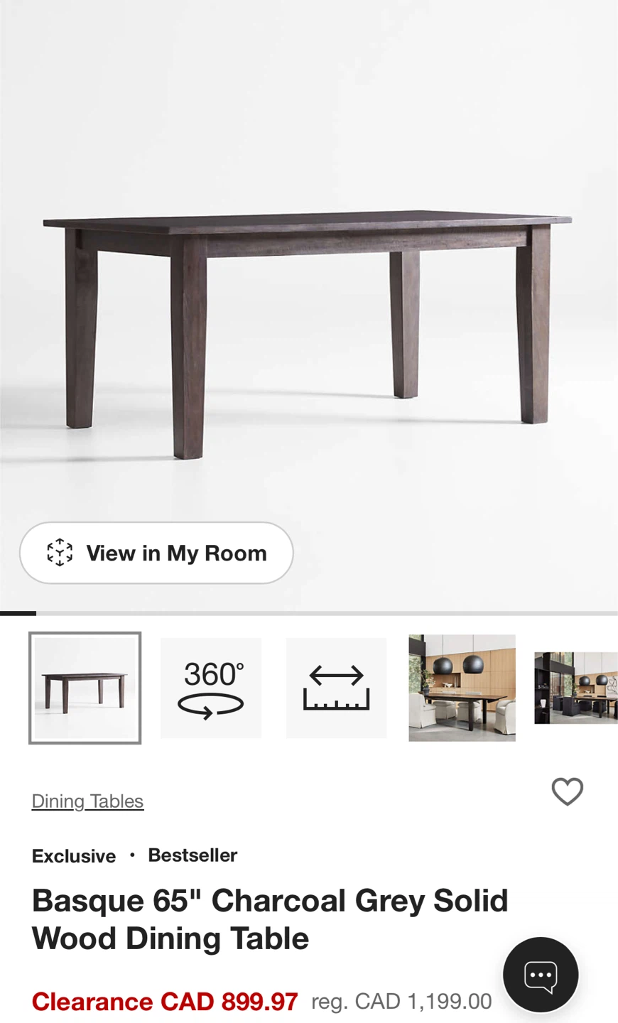 Basque 65" Charcoal Grey Solid Wood Dining Table - photo 3