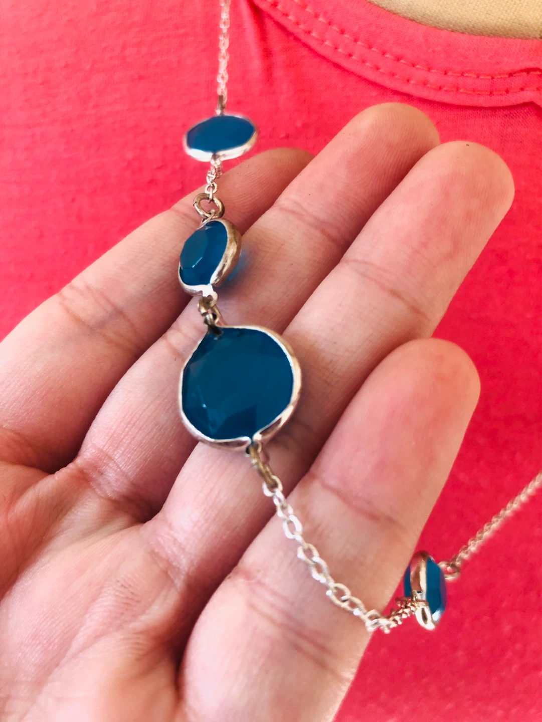 Silver Tone Necklace with Blue Stone Beads - photo 2