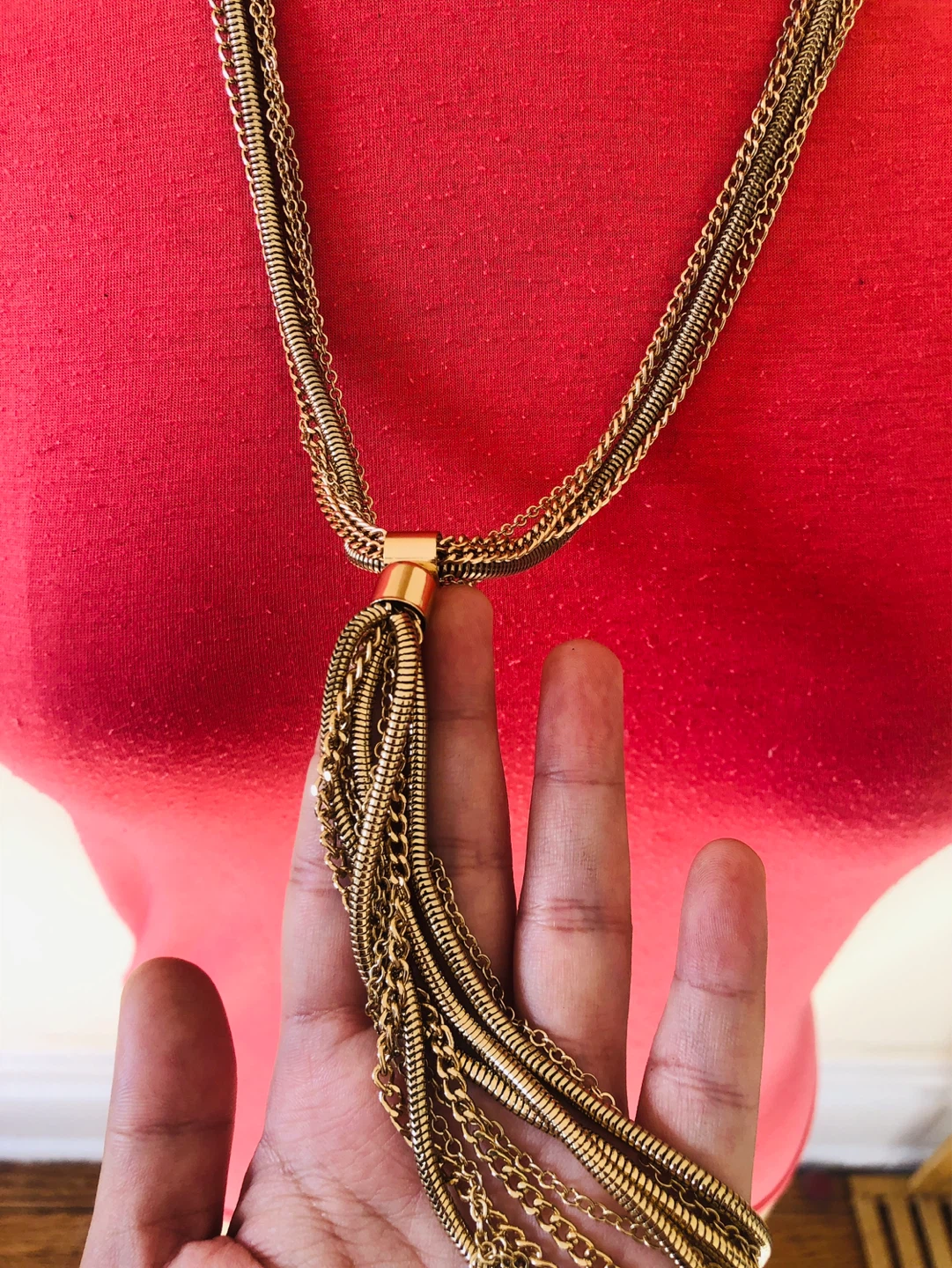Gold Tone Layered Chain Tassel Necklace - photo 2