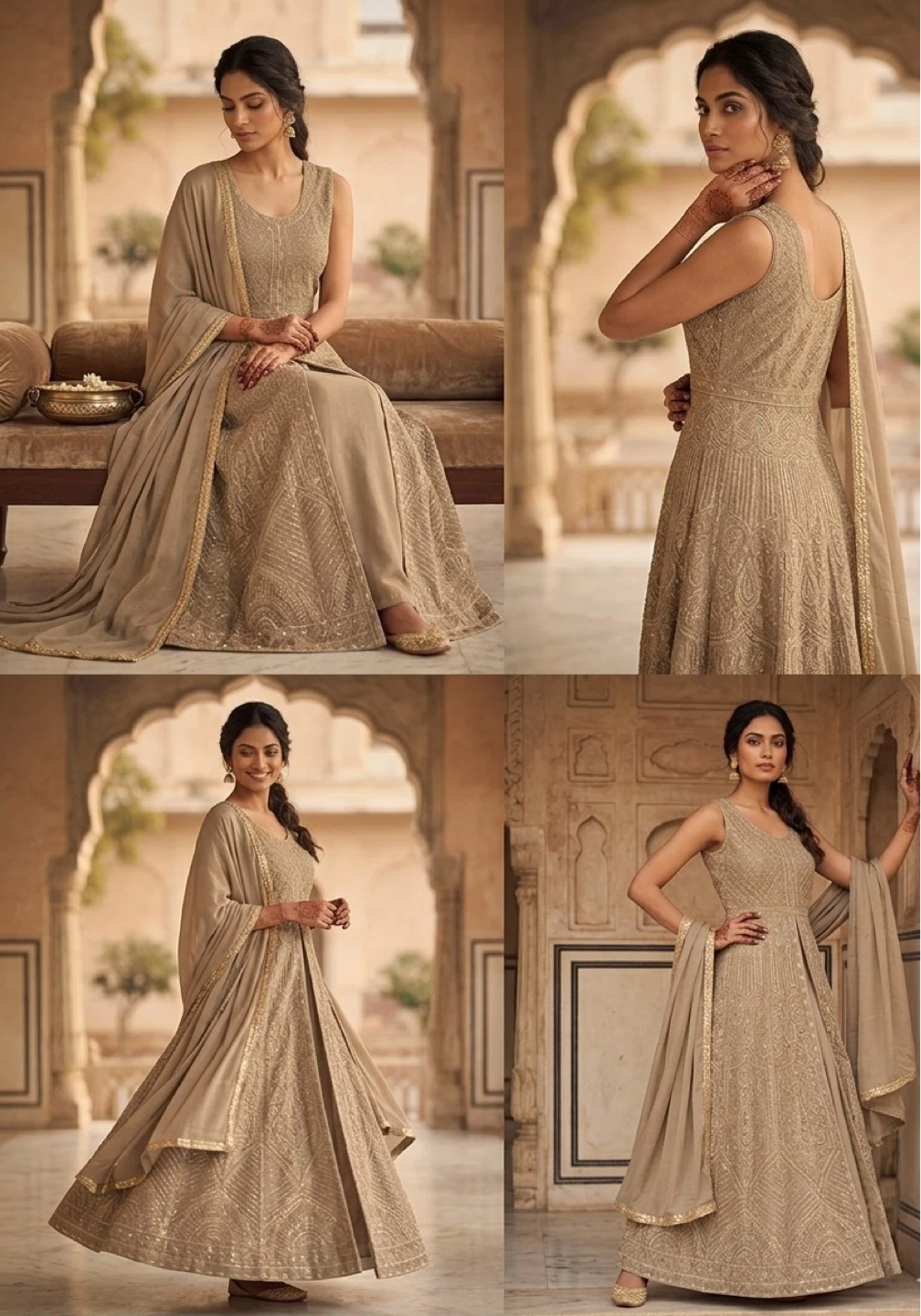 Embellished beige Anarkali Suit with Dupatta - photo 3