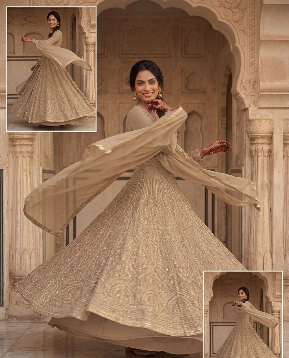 Embellished beige Anarkali Suit with Dupatta - photo 2