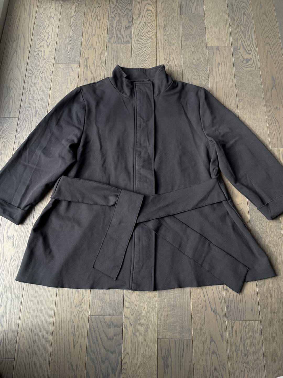 Black Mock Neck Belted Jacket, size XL