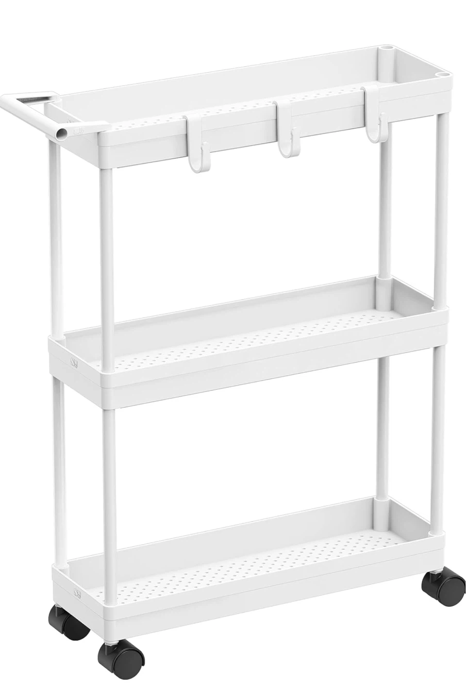 3-Tier Slim Rolling Cart with Handle and Hooks
