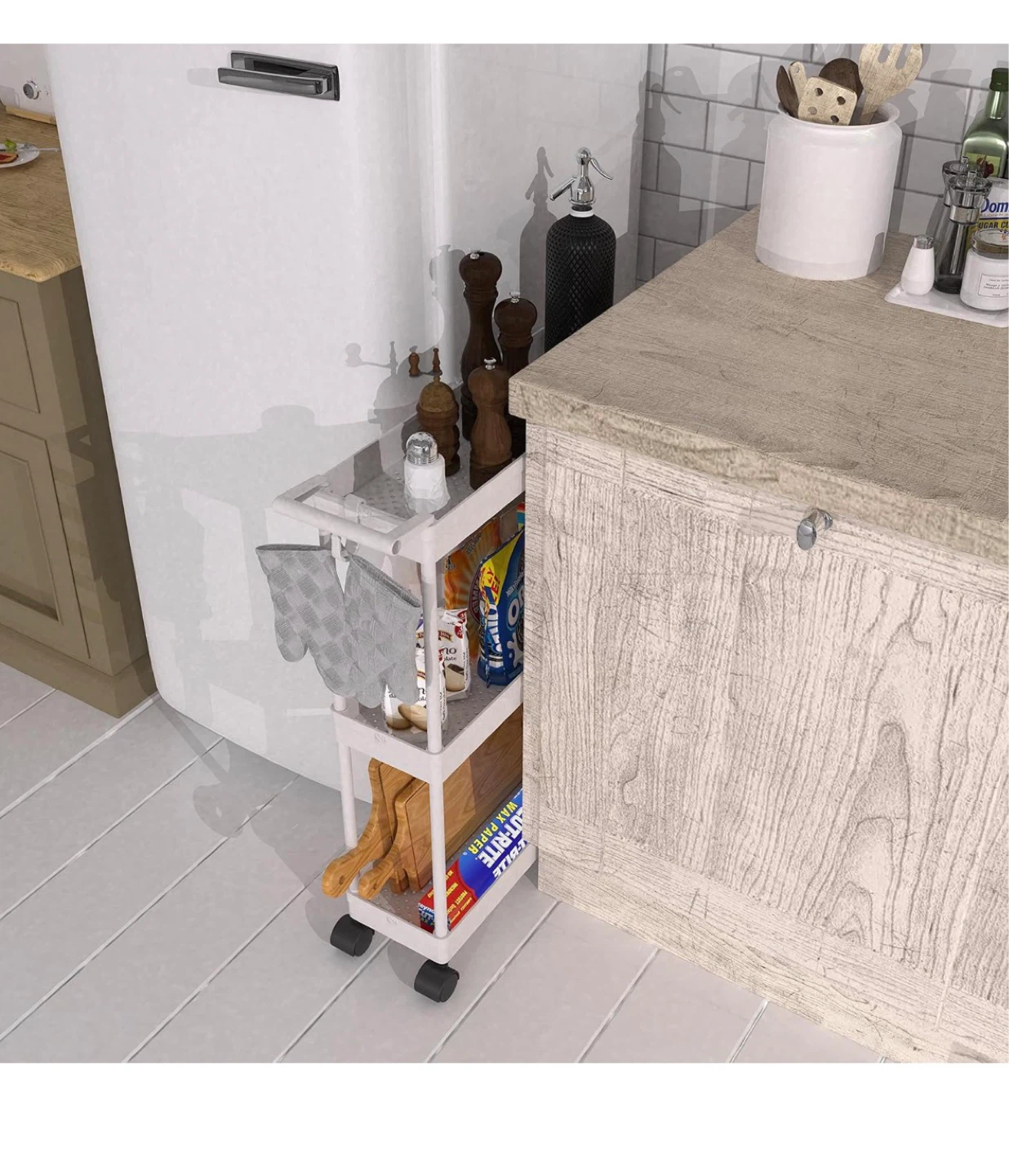3-Tier Slim Rolling Cart with Handle and Hooks - photo 5