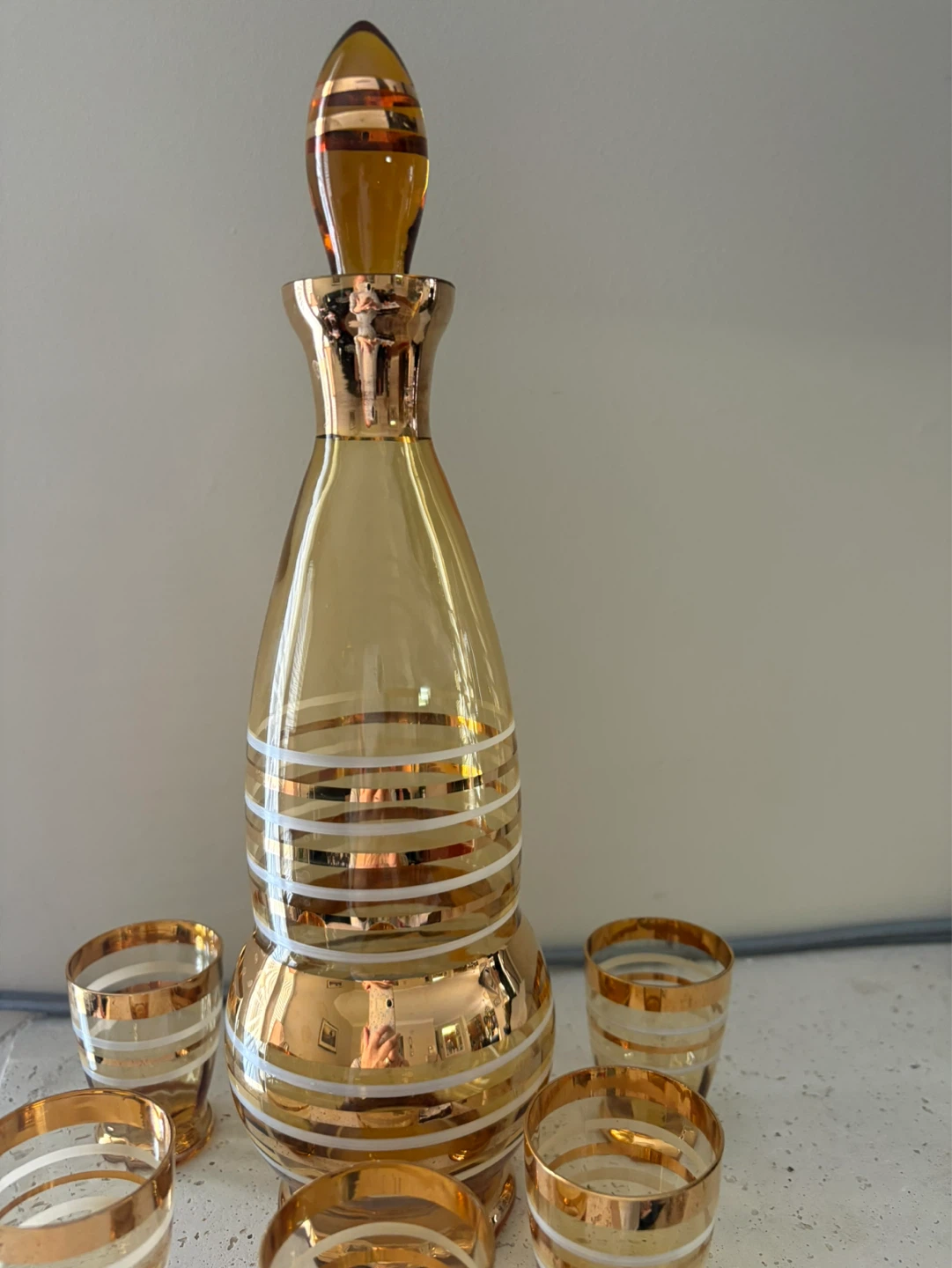 Amber Glass Decanter Set with 5 Glasses - photo 2