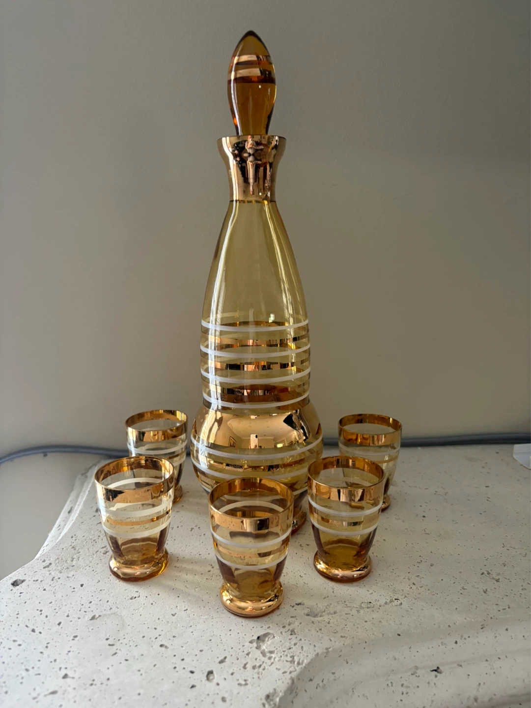 Amber Glass Decanter Set with 5 Glasses
