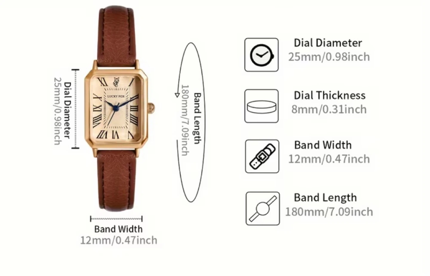 Lucky Fox Women's Rectangular Watch - Gold Tone & Brown Leather - photo 2