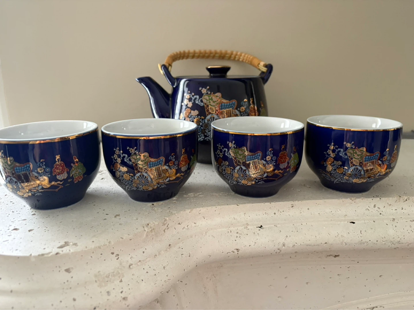Vintage Blue Teapot and 4 Cups Set - photo 5