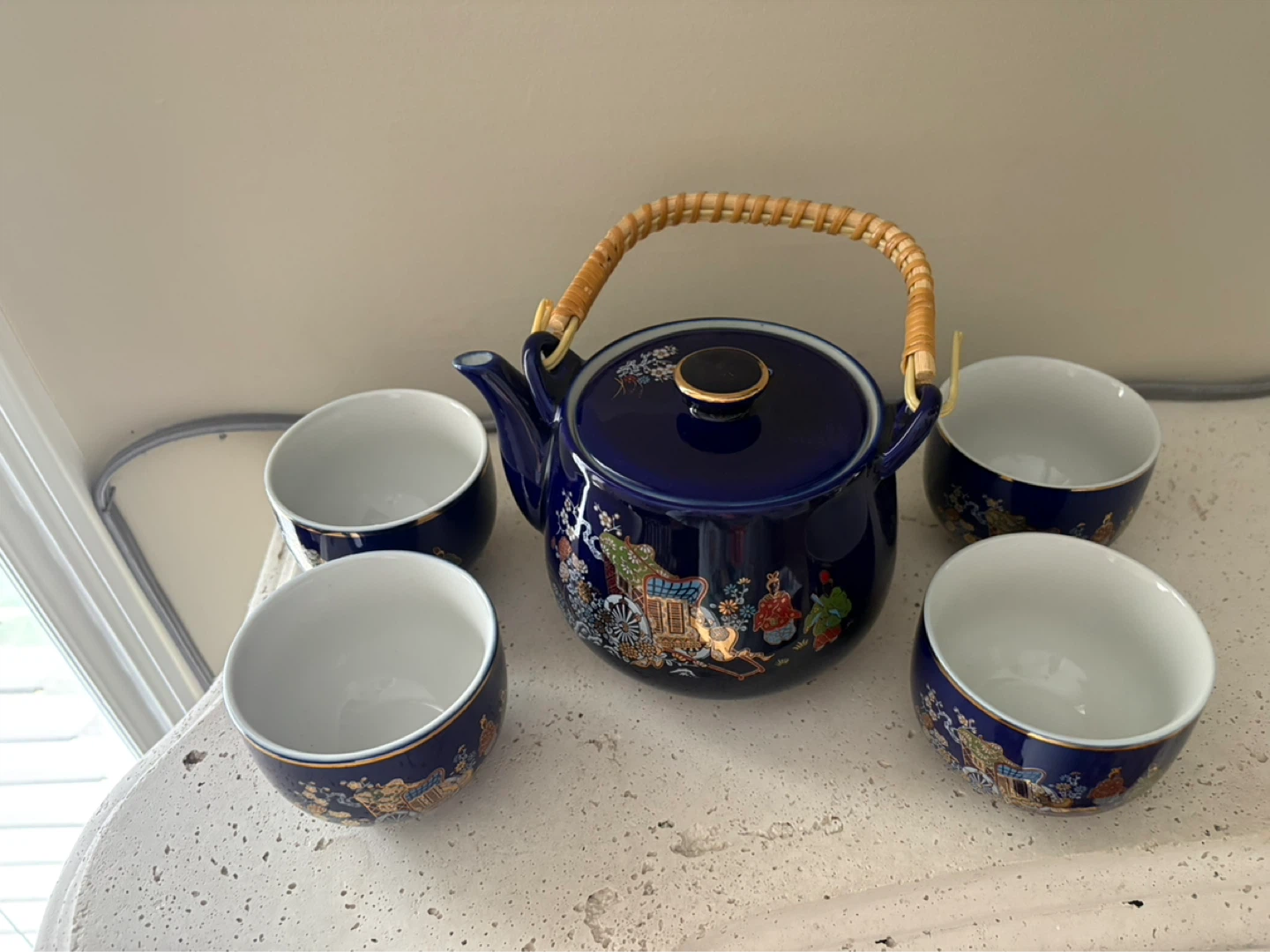 Vintage Blue Teapot and 4 Cups Set - photo 4