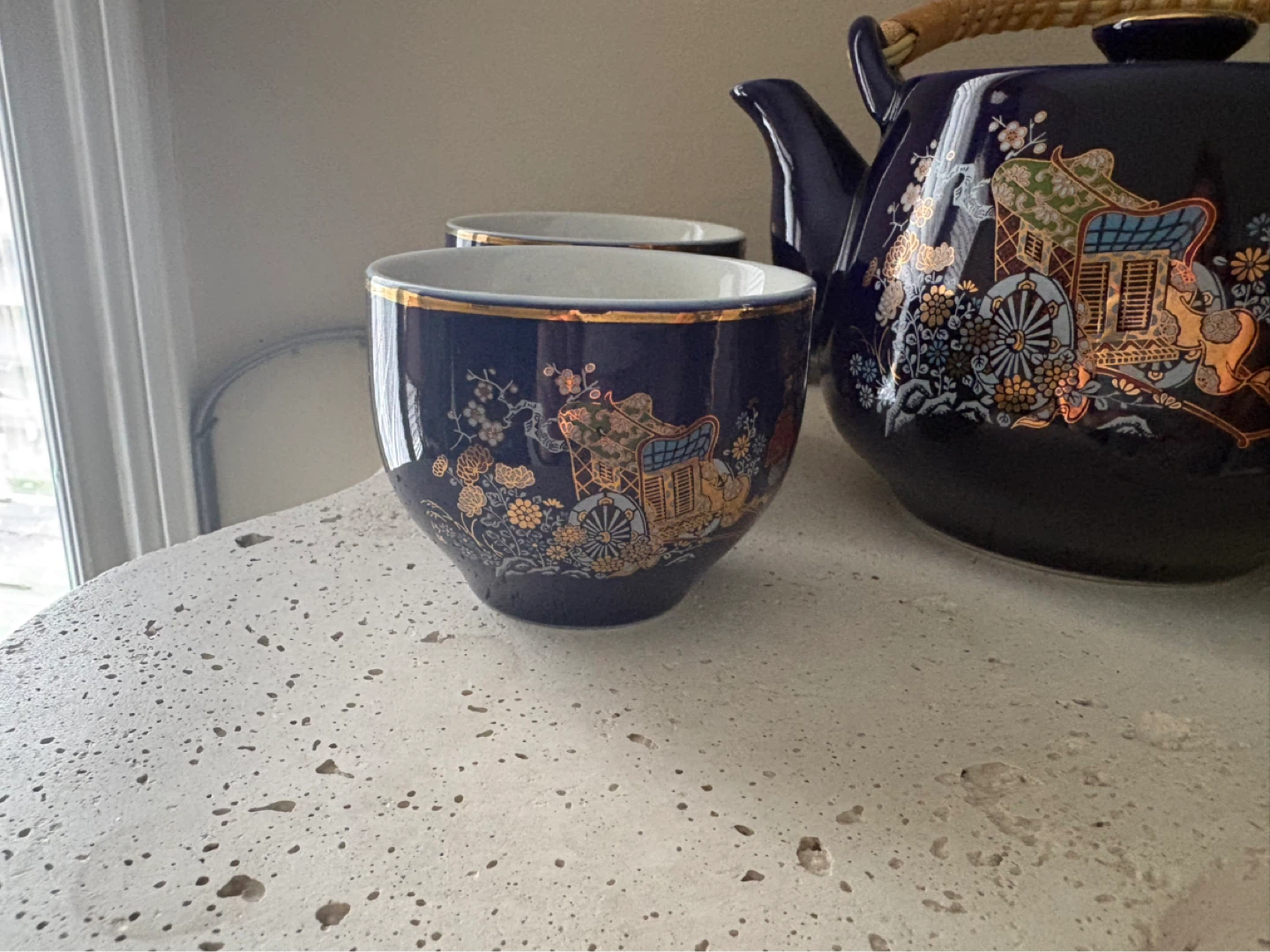 Vintage Blue Teapot and 4 Cups Set - photo 3
