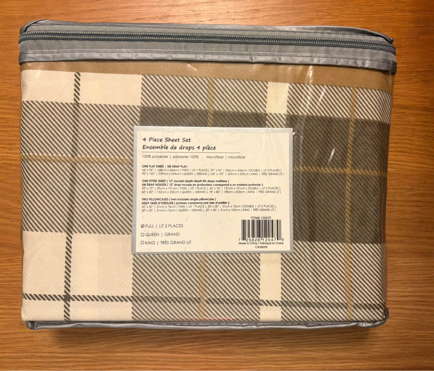 🆓 💧 Home Beyond flat sheet only - Full Size - Plaid Microfiber