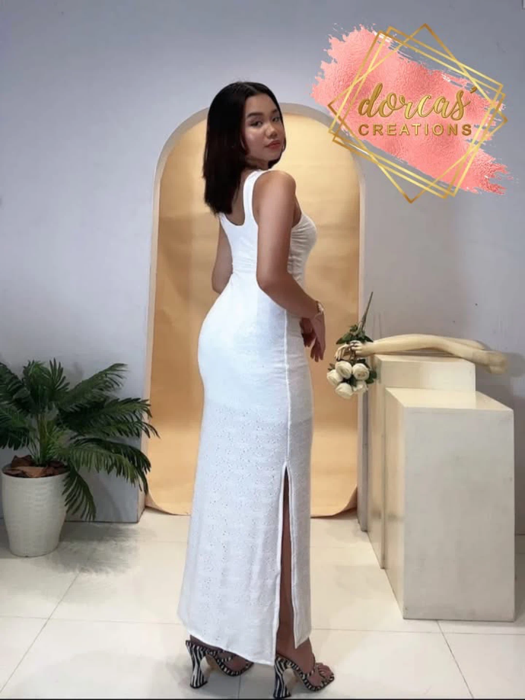 Dorcas Creations White Maxi Dress with Lace Detail