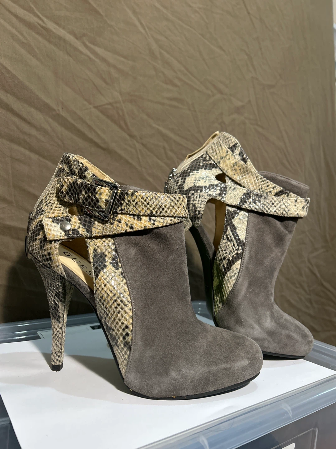 W Guess Suede and Snake Print Ankle Boots - 7.5
