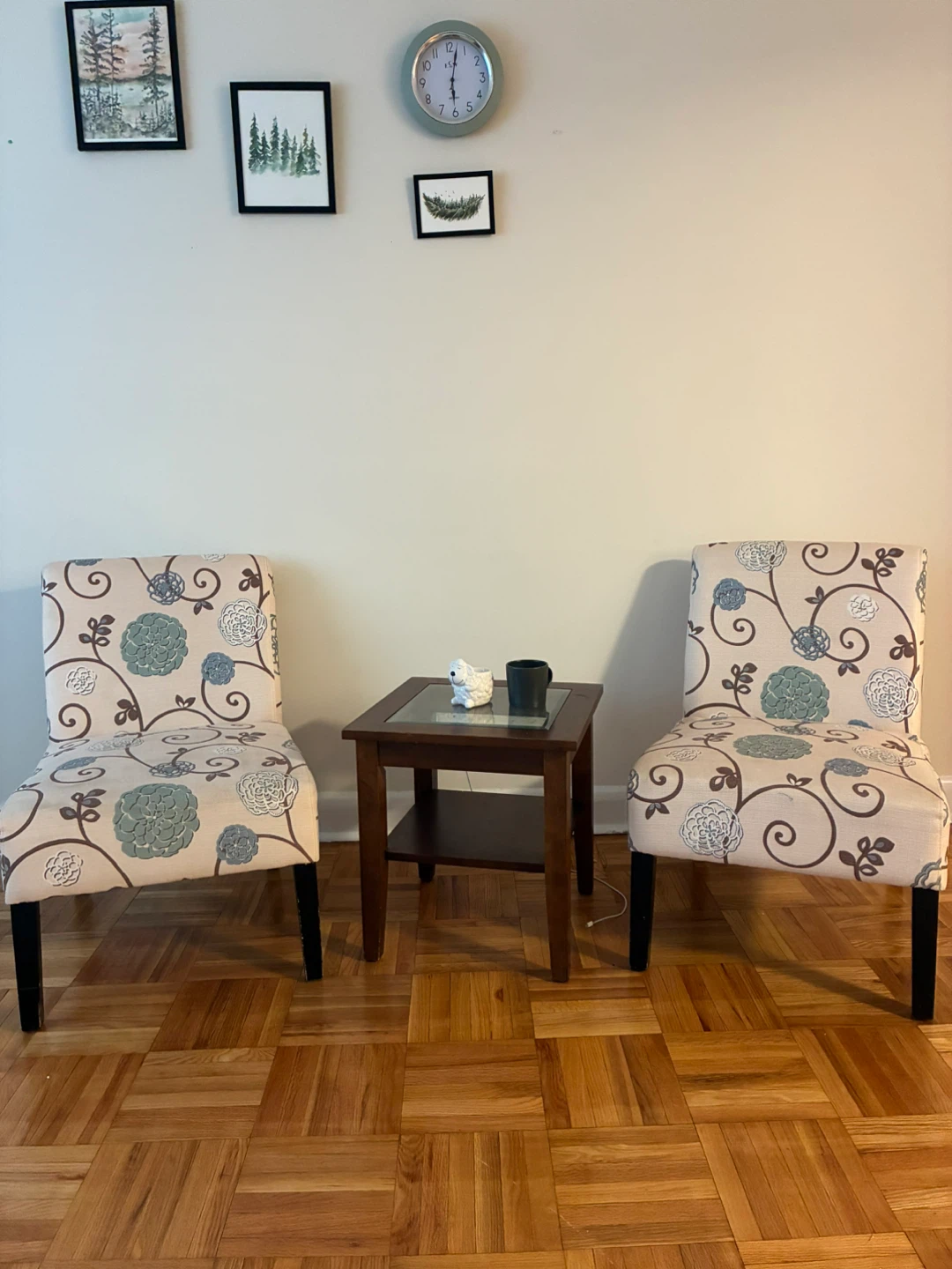 Set of 2 Accent Chairs with Floral Print and a table