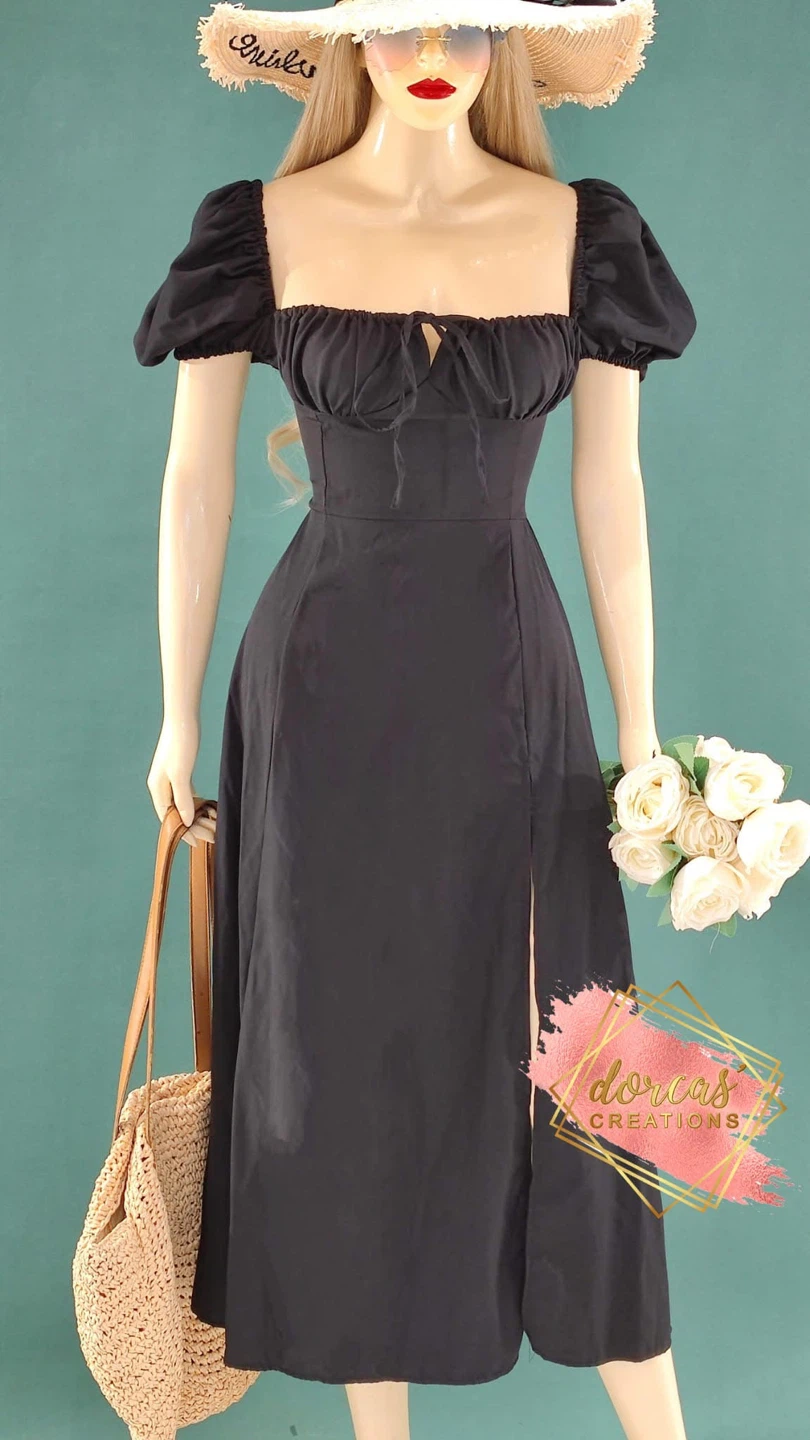 Biy 1 take 1 Dorcas Creations Black Puff Sleeve Midi Dress