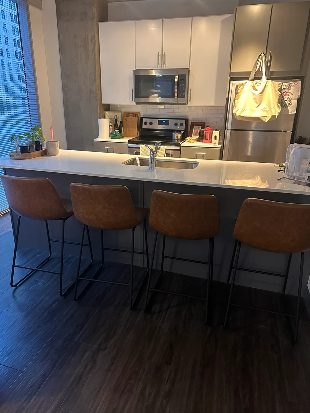 Set of 4 Brown Faux Leather Modern Stools