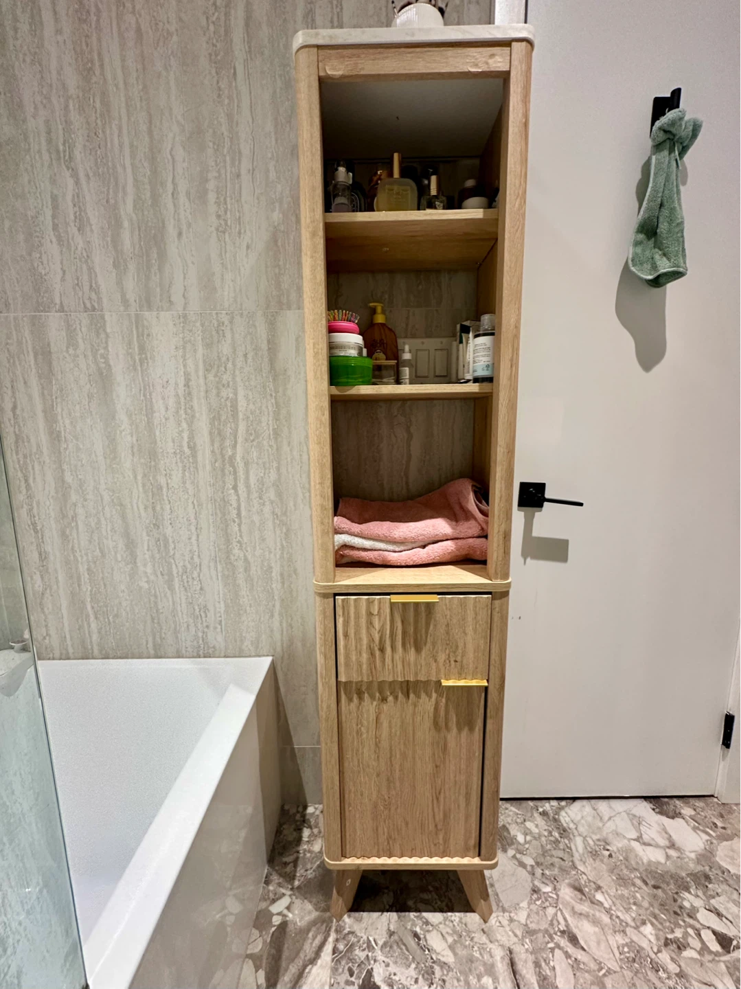 Tall Bathroom Storage Cabinet with Fluted Door