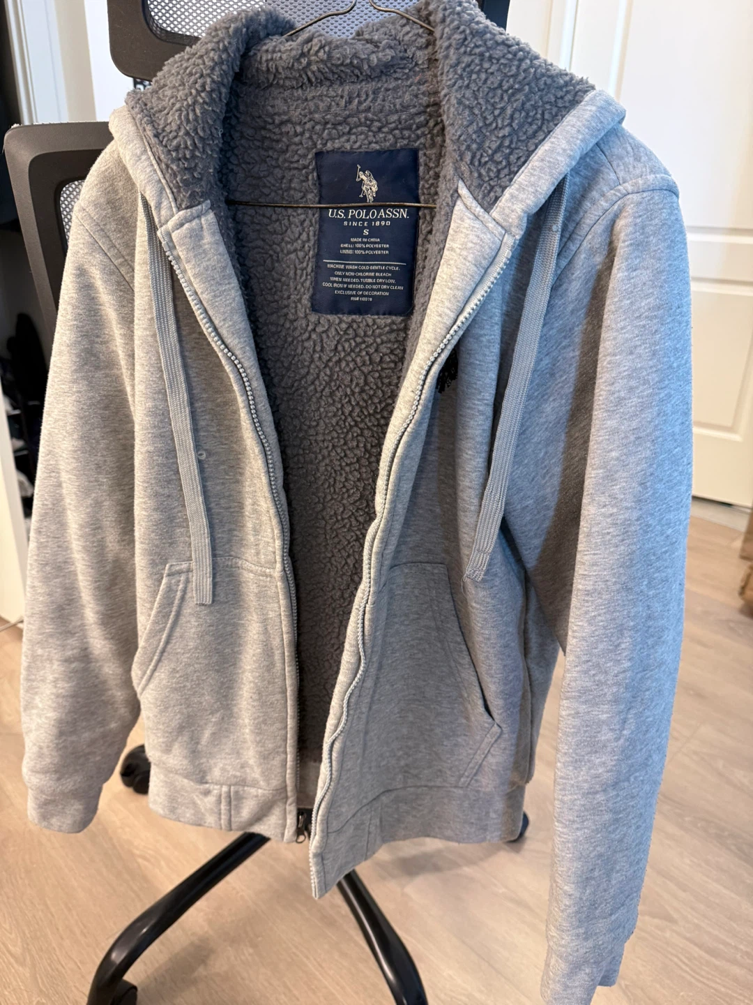 U.S. Polo Assn. Women’s Grey Sherpa Lined Hoodie - Size S
