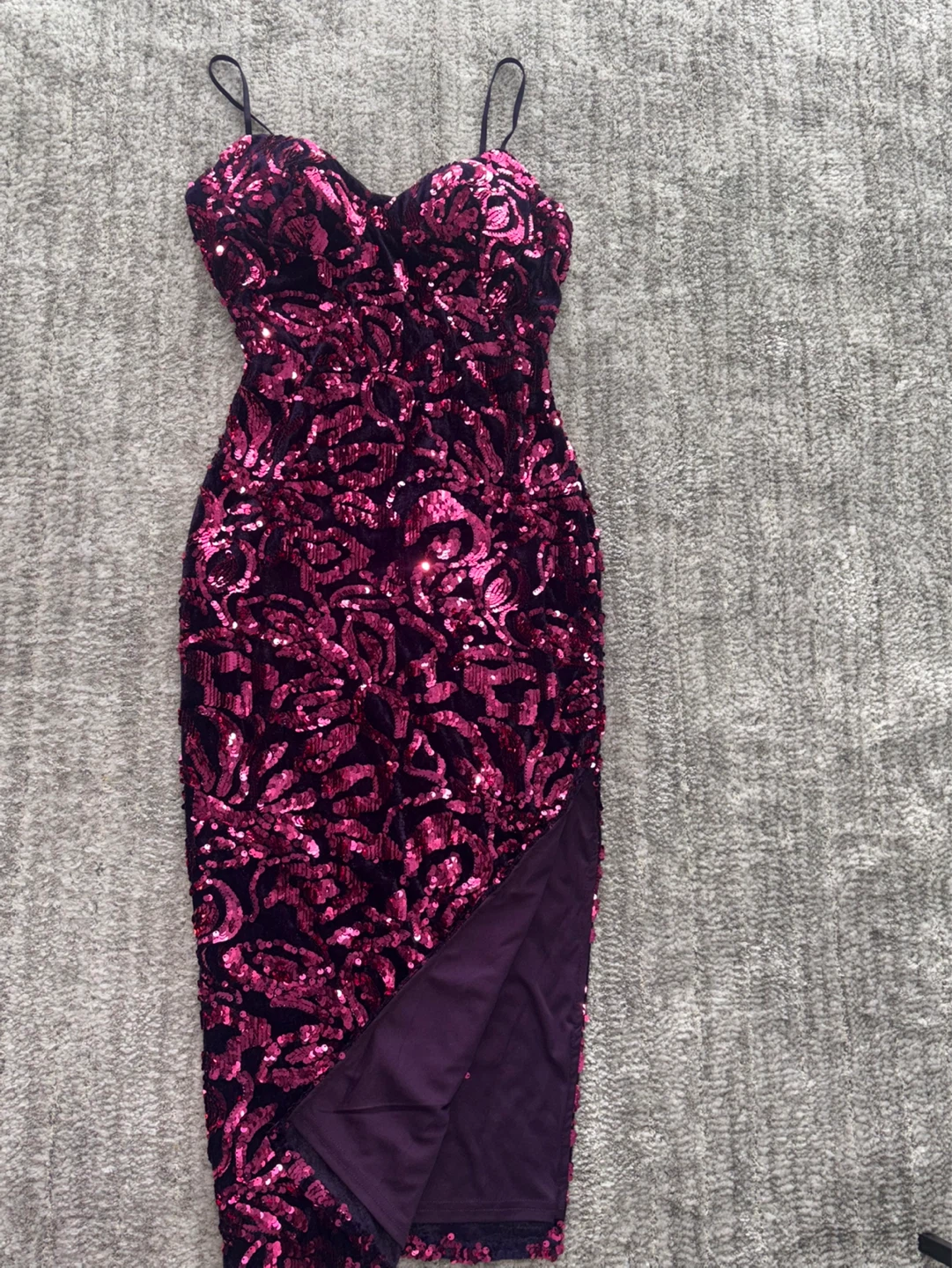 Sparkly Magenta Sequin Dress with Side Slit