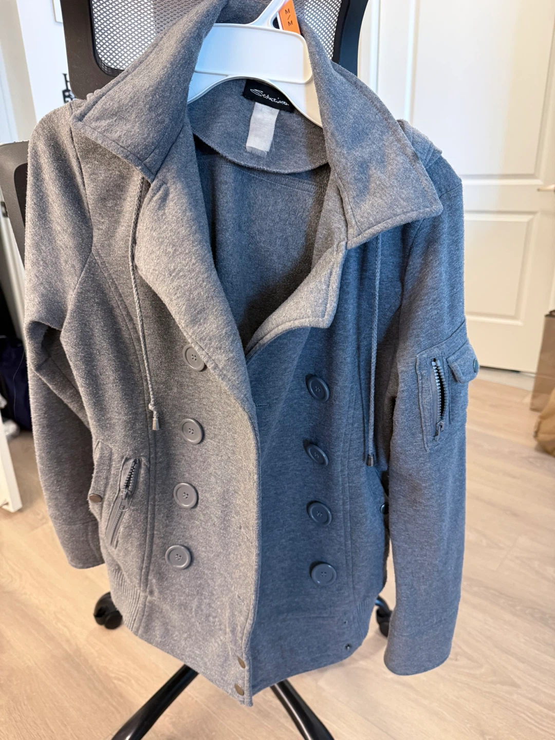 Seduction Grey Double-Breasted Pea Coat