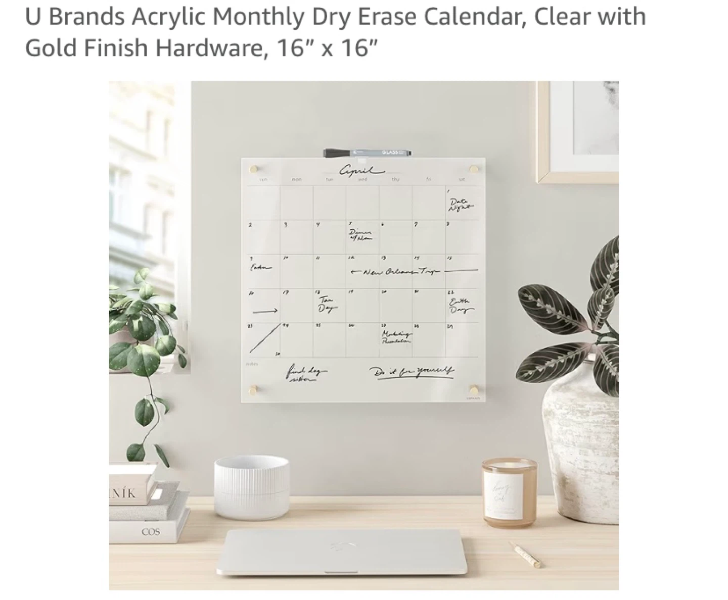 New U Brands Acrylic Monthly Dry Erase Calendar