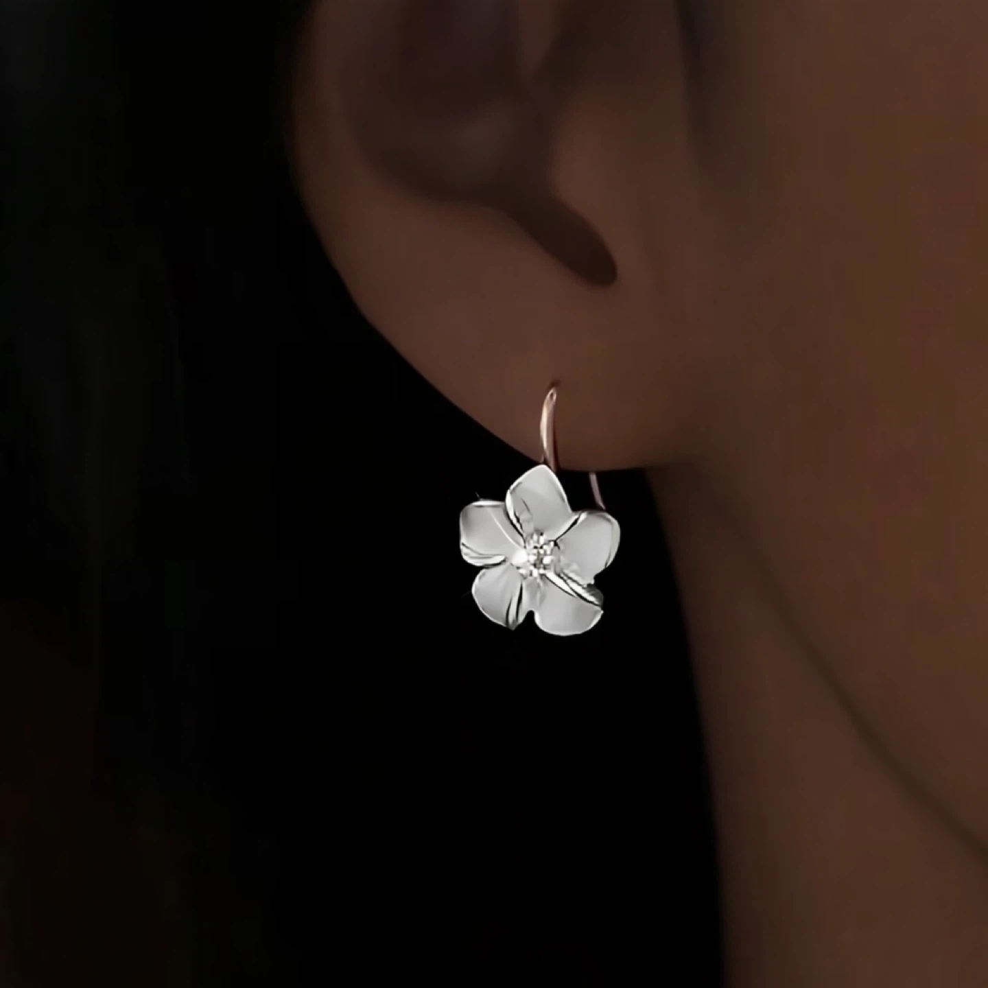 Silver Flower Earrings with Diamond Accent - photo 3