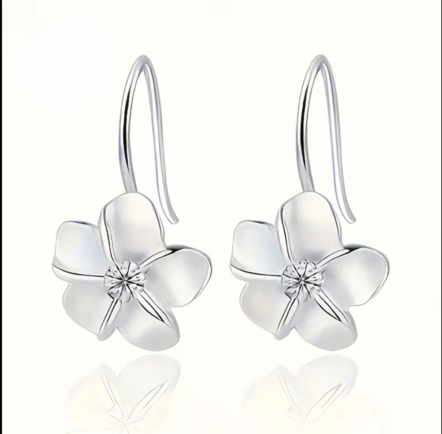 Silver Flower Earrings with Diamond Accent