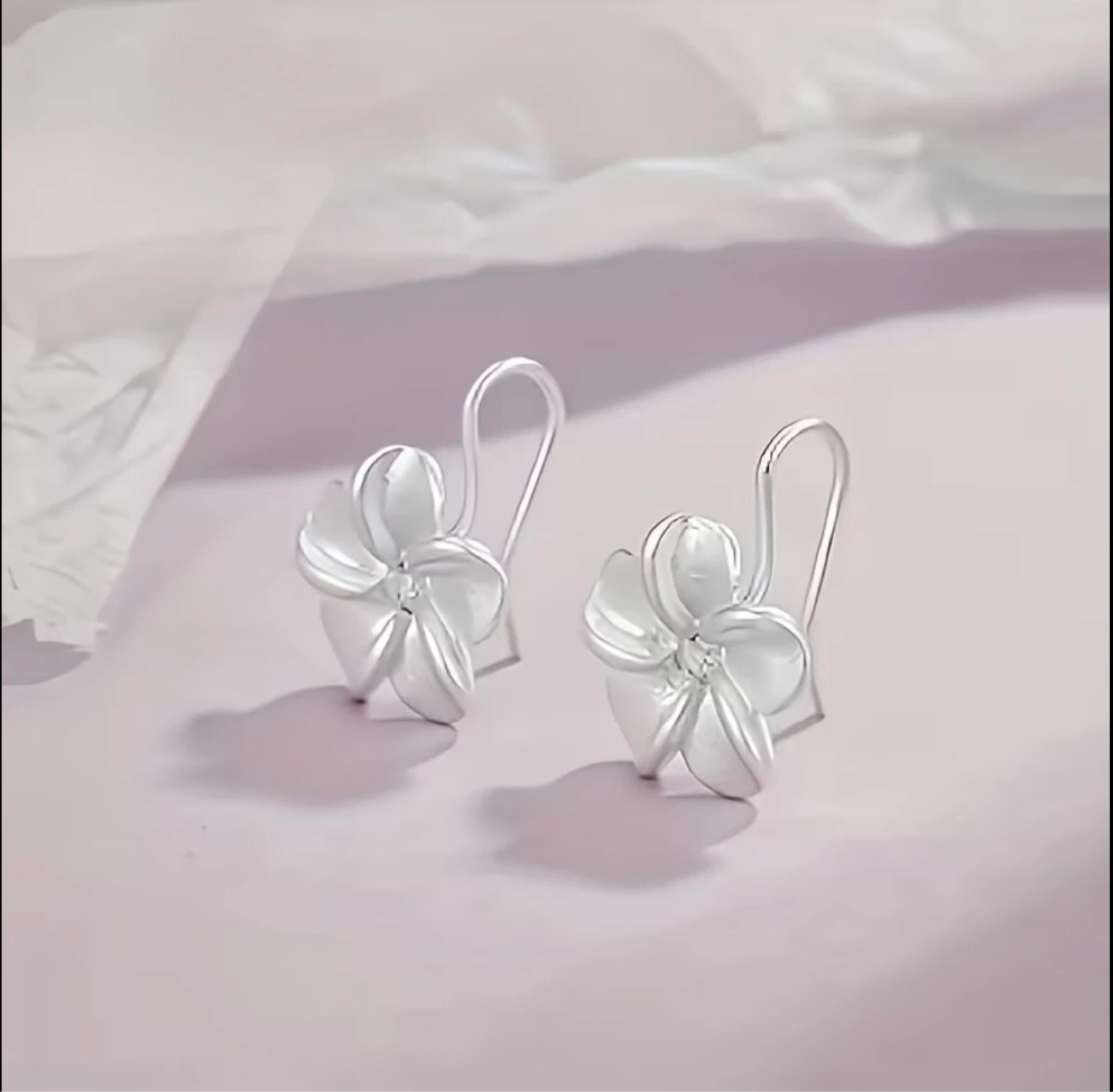 Silver Flower Earrings with Diamond Accent - photo 2