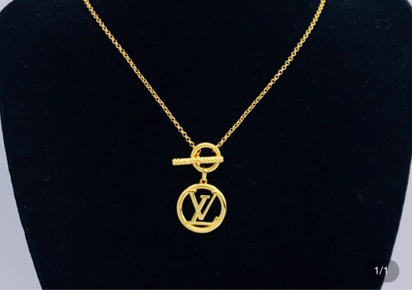 Gold Tone Necklace with LV Logo Pendant