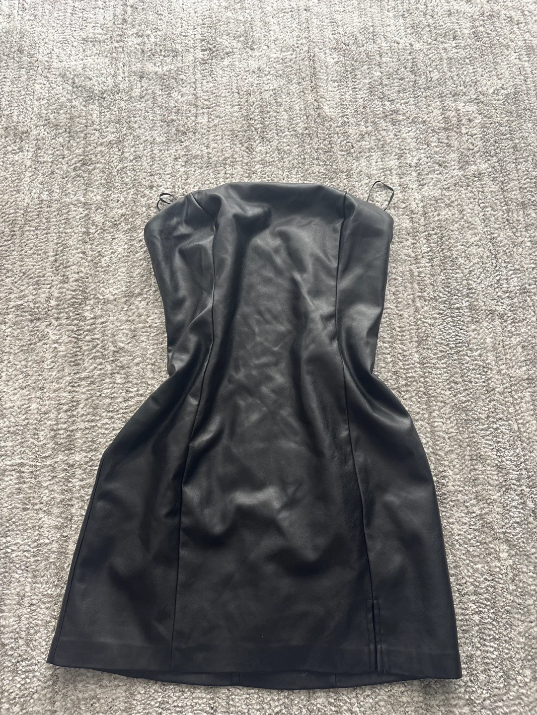 Black Faux Leather Strapless Mini Dress