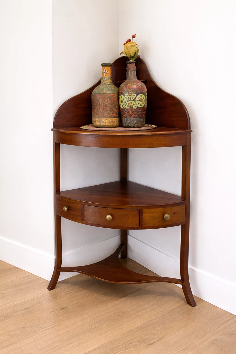 Solid Wood Corner Table/Stand with Drawer