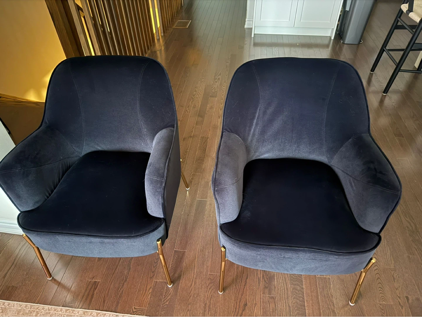 Set of 2 Black Velvet Accent Chairs with Gold Legs