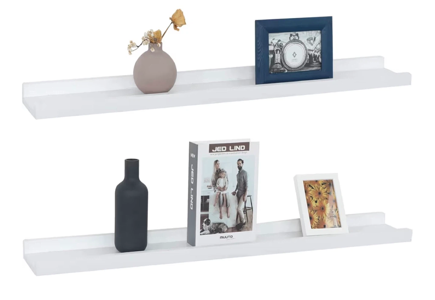 Long Floating Picture Shelves Set of 2 - white