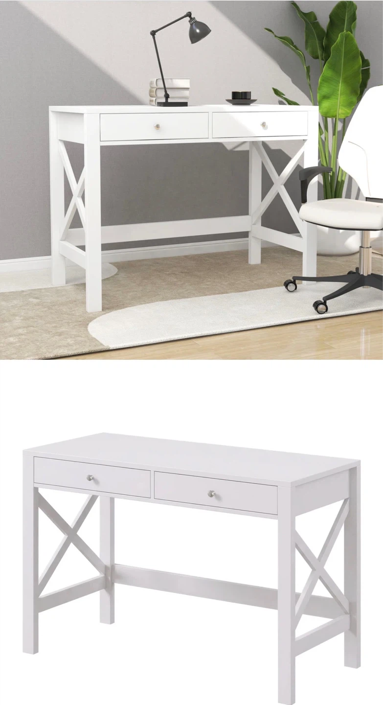 White Writing Desk with Two Drawers + Chair