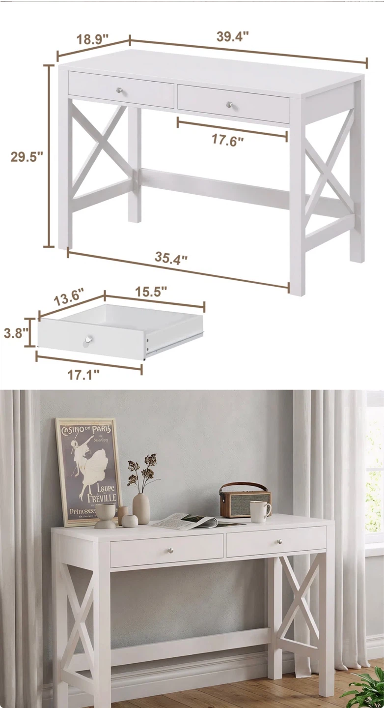 White Writing Desk with Two Drawers + Chair - photo 3
