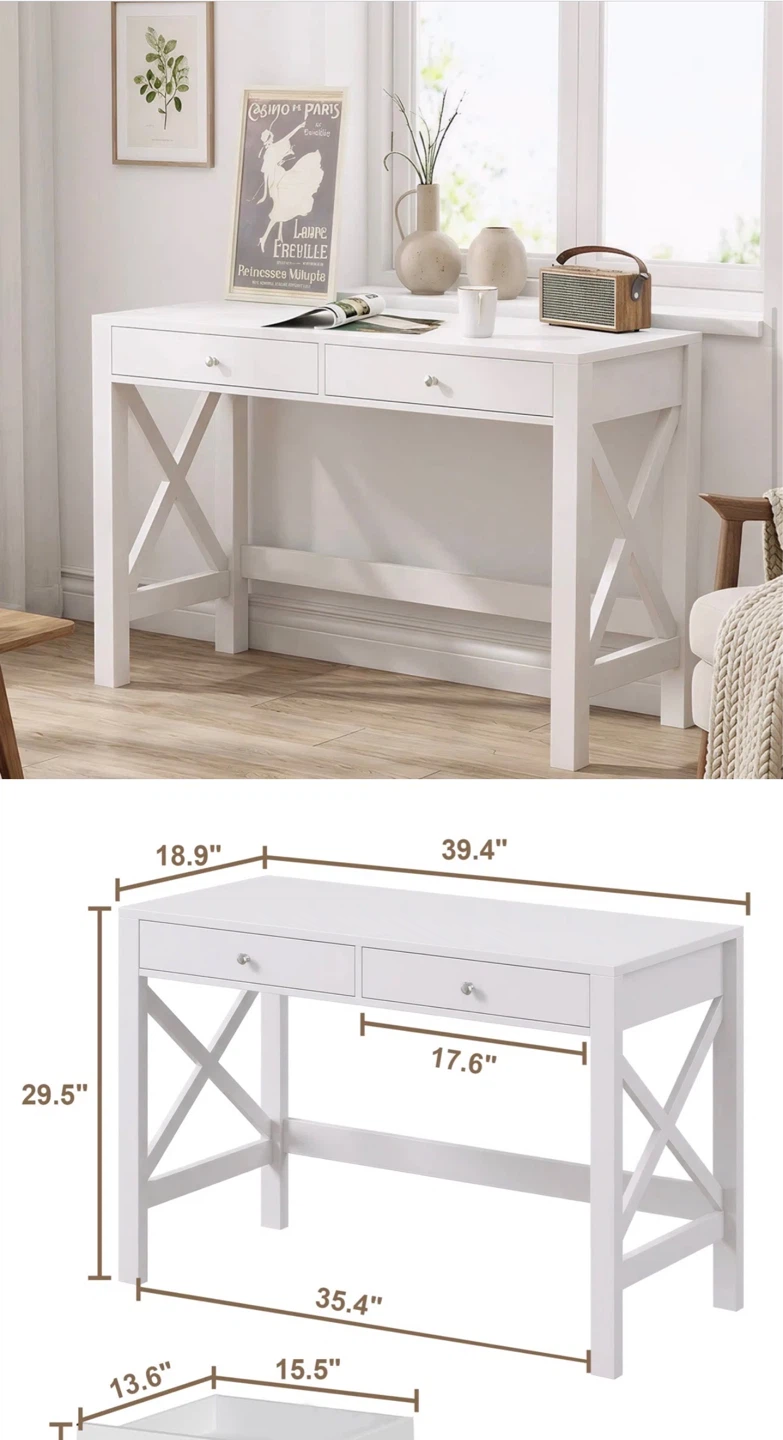 White Writing Desk with Two Drawers + Chair - photo 4