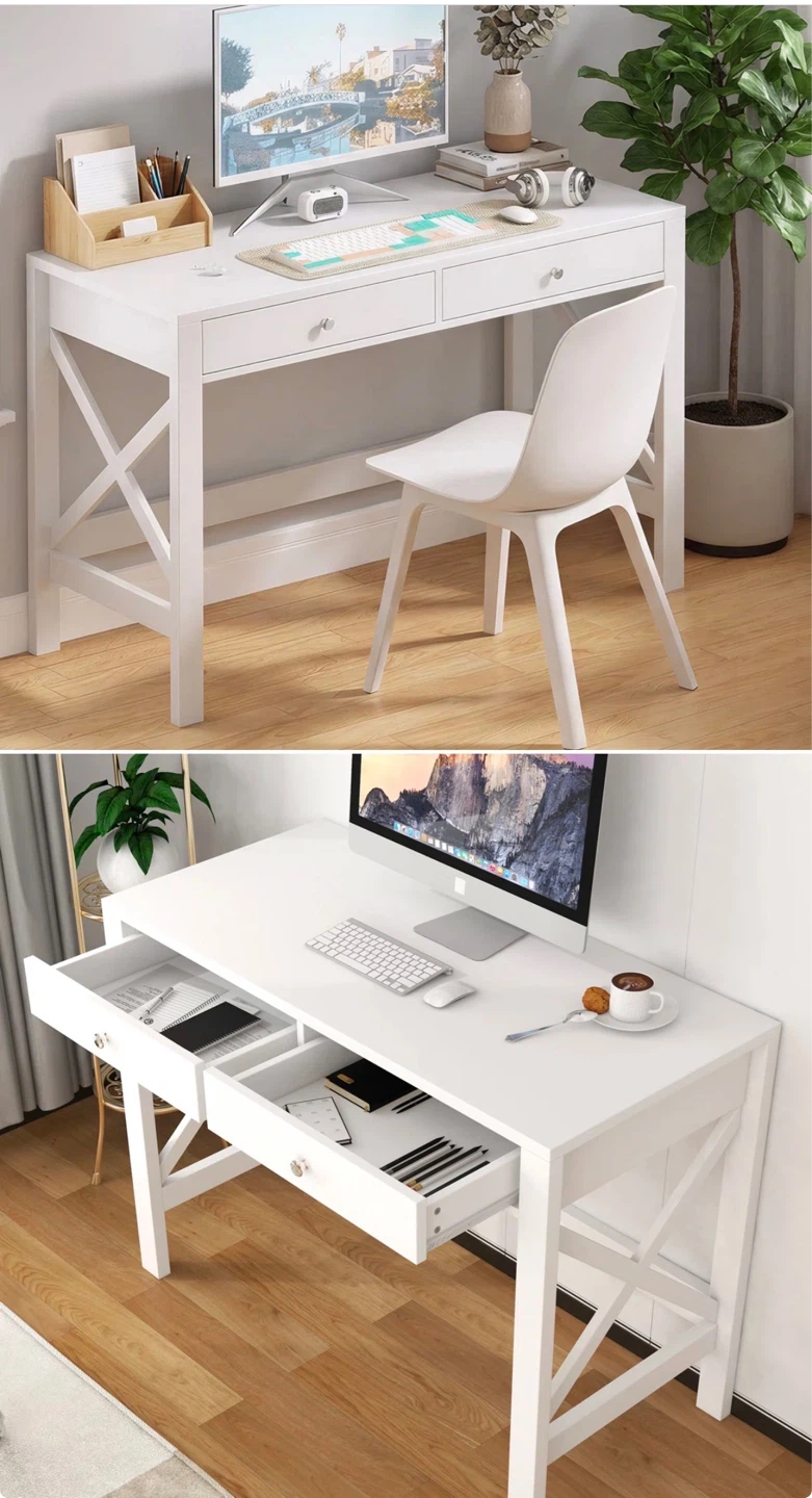 White Writing Desk with Two Drawers + Chair - photo 5