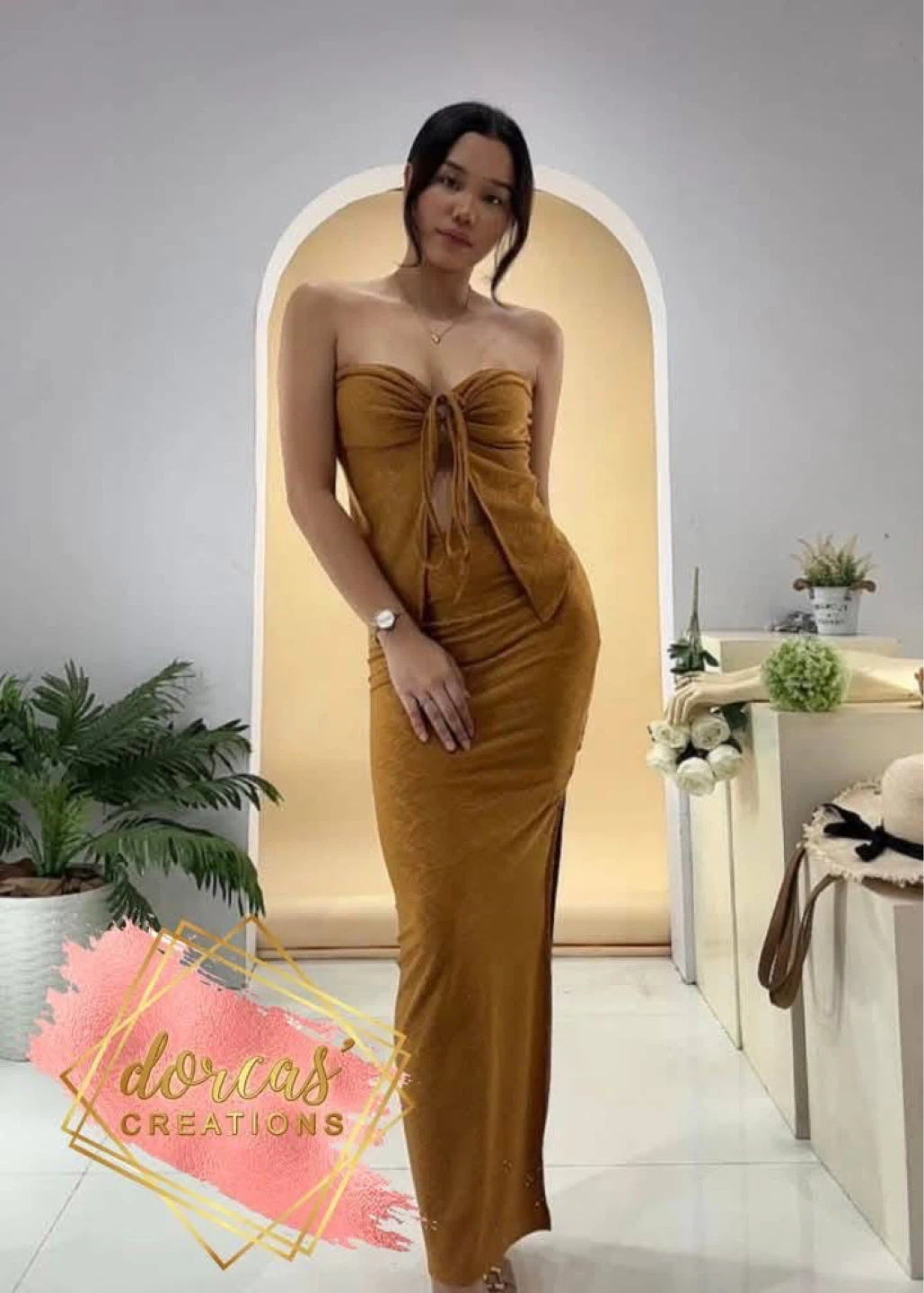 Dorcas Creations Strapless Maxi Dress - Mustard Yellow