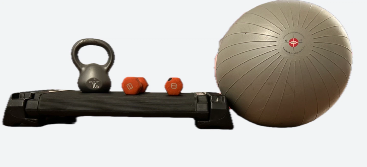 Danskin 10lb Kettlebell, Dumbbells, Step Platform, Core Ball